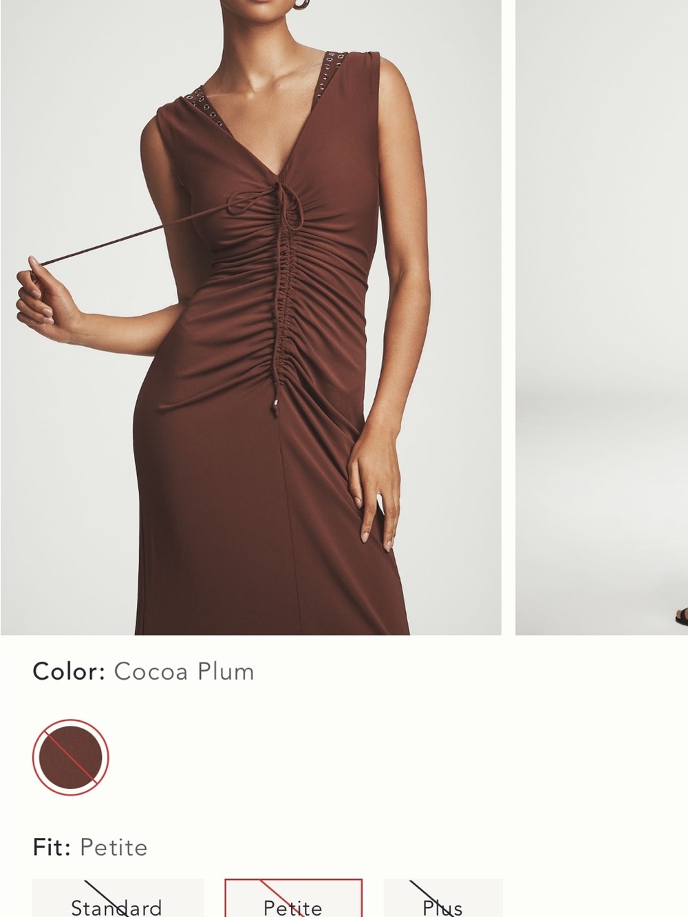 Anthropologie Brown Ruched V-Neck Grommet Strap Maxi Dress